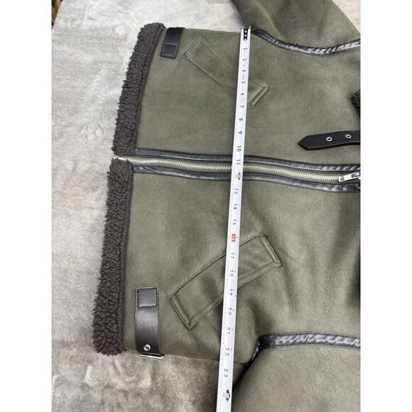 Zara Dark Olive Faux Shearling Double Faced Aviator Jacket Women Size XS Sherpa - Picture 10 of 13